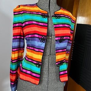 Vintage Maggy London 100% silk colorful blazer cardigan with frog cord closure